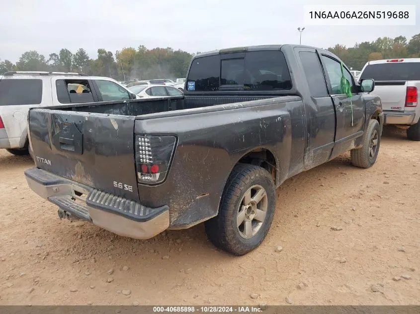 2006 Nissan Titan Se VIN: 1N6AA06A26N519688 Lot: 40685898