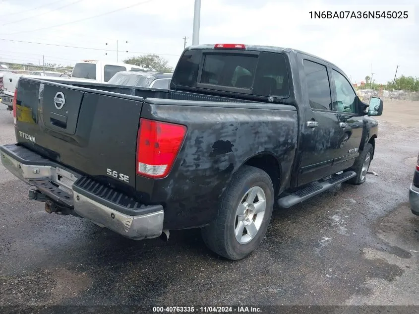 2006 Nissan Titan Se VIN: 1N6BA07A36N545025 Lot: 40763335