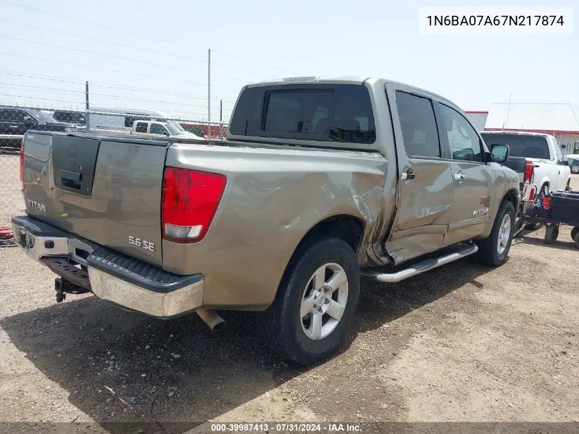 2007 Nissan Titan Se VIN: 1N6BA07A67N217874 Lot: 39987413