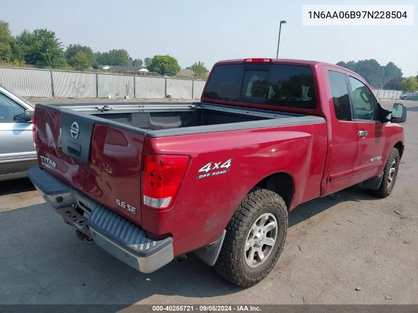 2007 Nissan Titan Se VIN: 1N6AA06B97N228504 Lot: 40255721