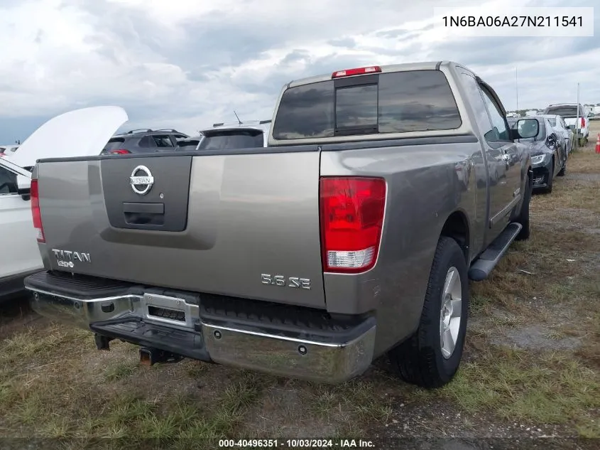 2007 Nissan Titan Xe/Se/Le VIN: 1N6BA06A27N211541 Lot: 40496351