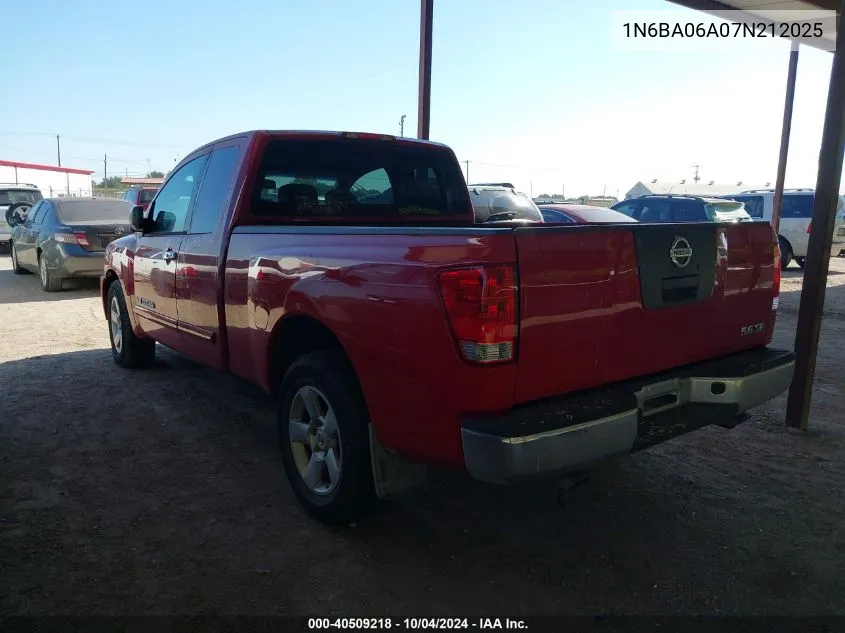 2007 Nissan Titan Se VIN: 1N6BA06A07N212025 Lot: 40509218