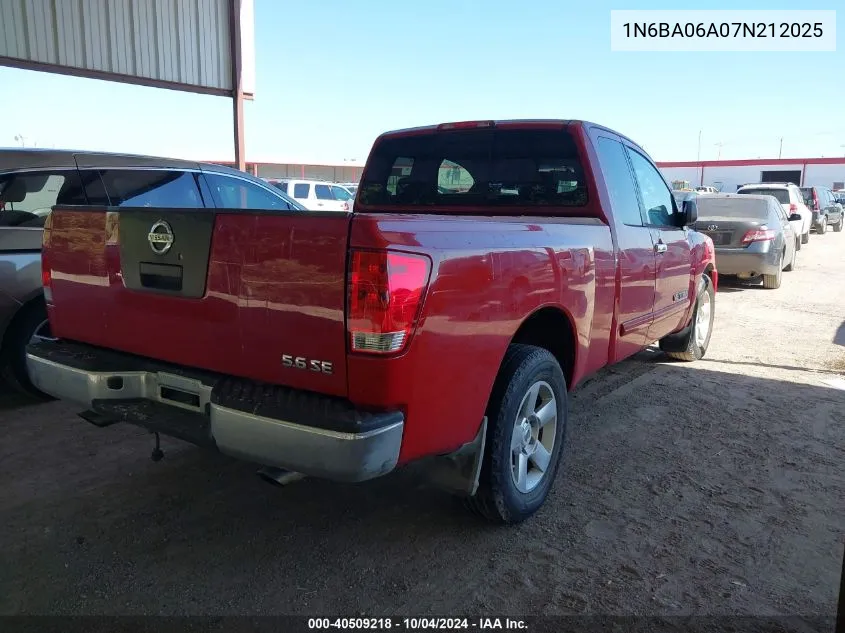 2007 Nissan Titan Se VIN: 1N6BA06A07N212025 Lot: 40509218