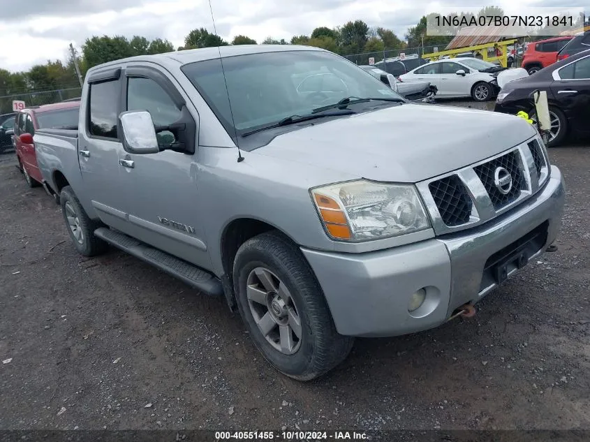 2007 Nissan Titan Le VIN: 1N6AA07B07N231841 Lot: 40551455