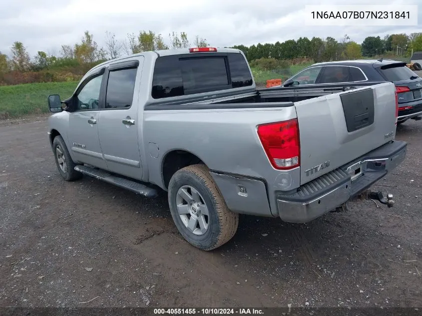 2007 Nissan Titan Le VIN: 1N6AA07B07N231841 Lot: 40551455