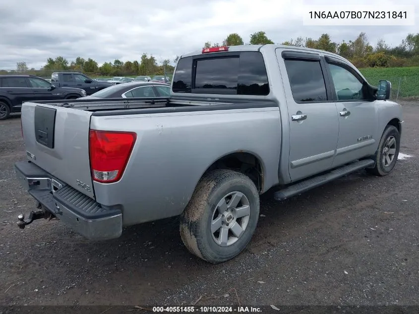 2007 Nissan Titan Le VIN: 1N6AA07B07N231841 Lot: 40551455