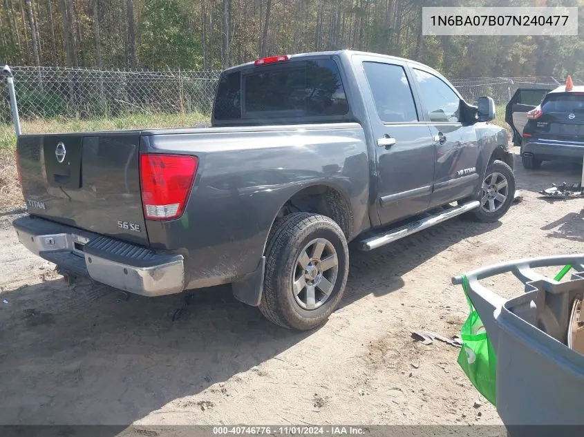 2007 Nissan Titan Se VIN: 1N6BA07B07N240477 Lot: 40746776