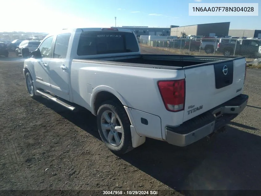 2008 Nissan Titan Xe/Se/Le/Pro-4X VIN: 1N6AA07F78N304028 Lot: 30047958