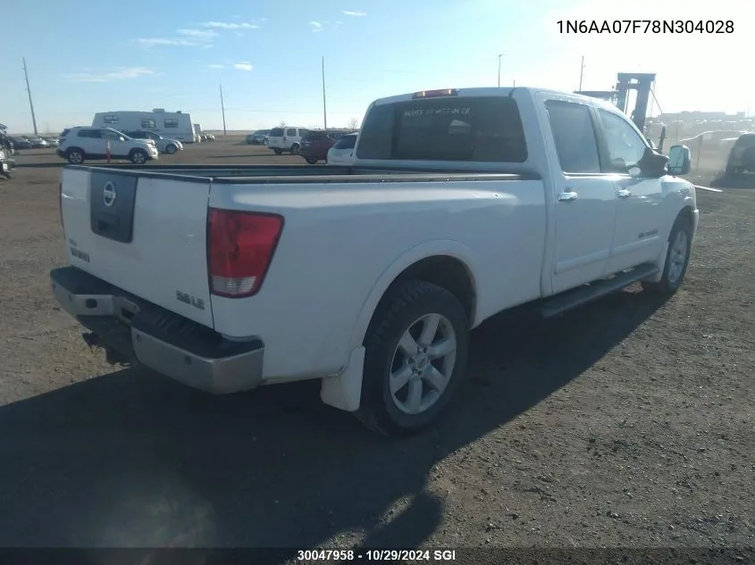 2008 Nissan Titan Xe/Se/Le/Pro-4X VIN: 1N6AA07F78N304028 Lot: 30047958