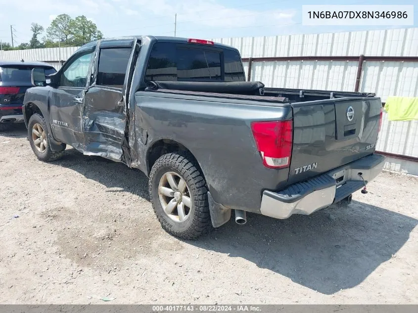 2008 Nissan Titan Se/Xe VIN: 1N6BA07DX8N346986 Lot: 40177143