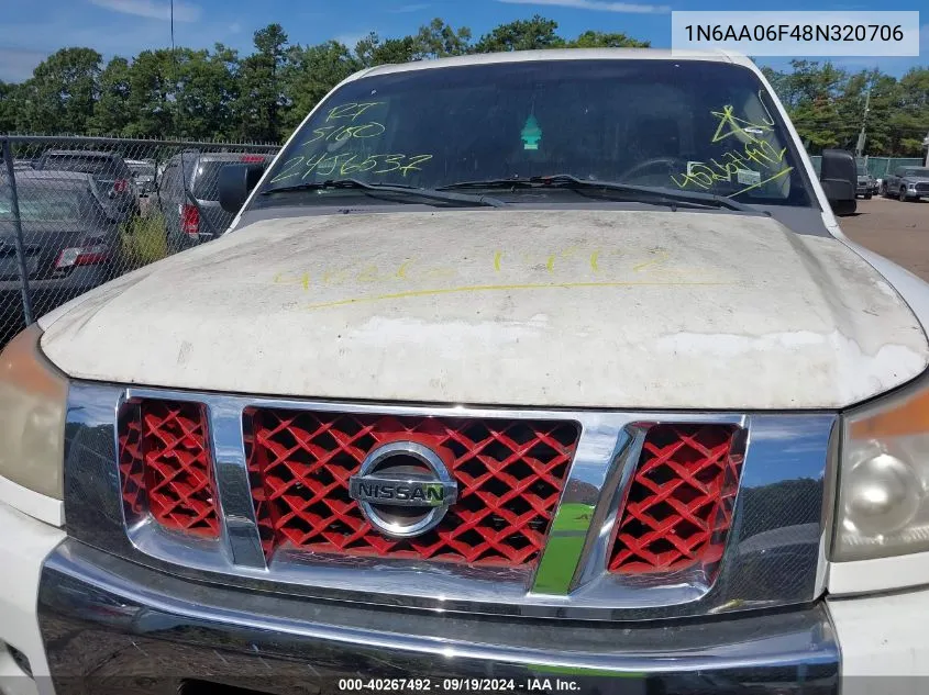 2008 Nissan Titan Xe VIN: 1N6AA06F48N320706 Lot: 40267492