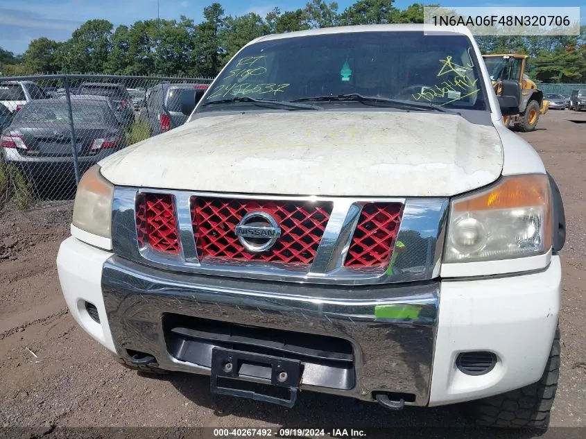 2008 Nissan Titan Xe VIN: 1N6AA06F48N320706 Lot: 40267492