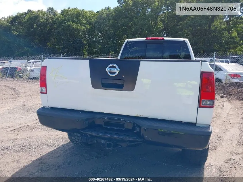 2008 Nissan Titan Xe VIN: 1N6AA06F48N320706 Lot: 40267492