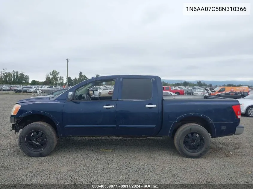 2008 Nissan Titan Le VIN: 1N6AA07C58N310366 Lot: 40339877