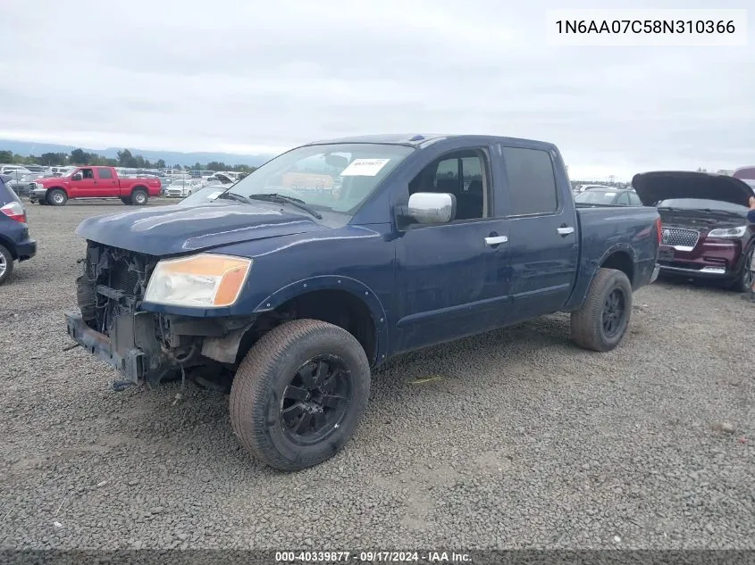 2008 Nissan Titan Le VIN: 1N6AA07C58N310366 Lot: 40339877