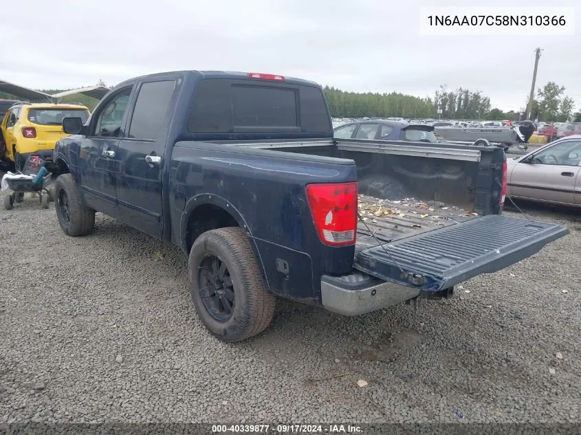 2008 Nissan Titan Le VIN: 1N6AA07C58N310366 Lot: 40339877