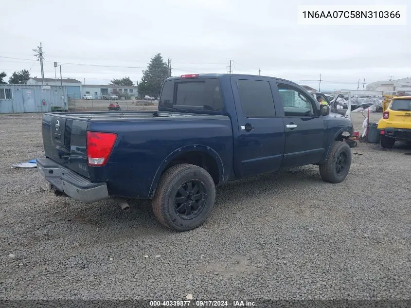 2008 Nissan Titan Le VIN: 1N6AA07C58N310366 Lot: 40339877