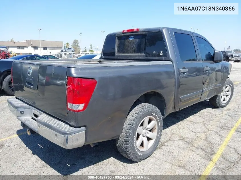 2008 Nissan Titan Pro-4X/Se VIN: 1N6AA07C18N340366 Lot: 40427753