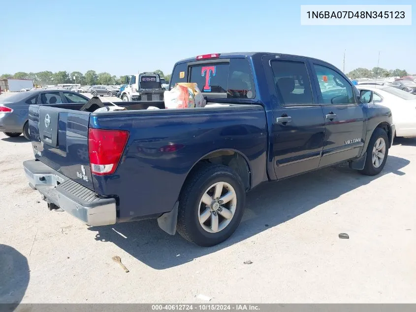 2008 Nissan Titan Se/Xe VIN: 1N6BA07D48N345123 Lot: 40612724