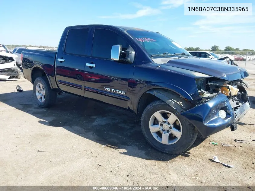 2008 Nissan Titan Xe/Se/Le/Pro-4X VIN: 1N6BA07C38N335965 Lot: 40689346