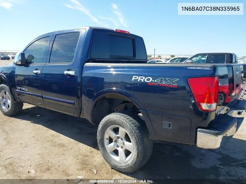 2008 Nissan Titan Xe/Se/Le/Pro-4X VIN: 1N6BA07C38N335965 Lot: 40689346