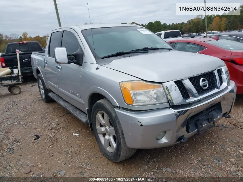 2008 Nissan Titan Xe/Se/Le VIN: 1N6BA07D88N342614 Lot: 40689480