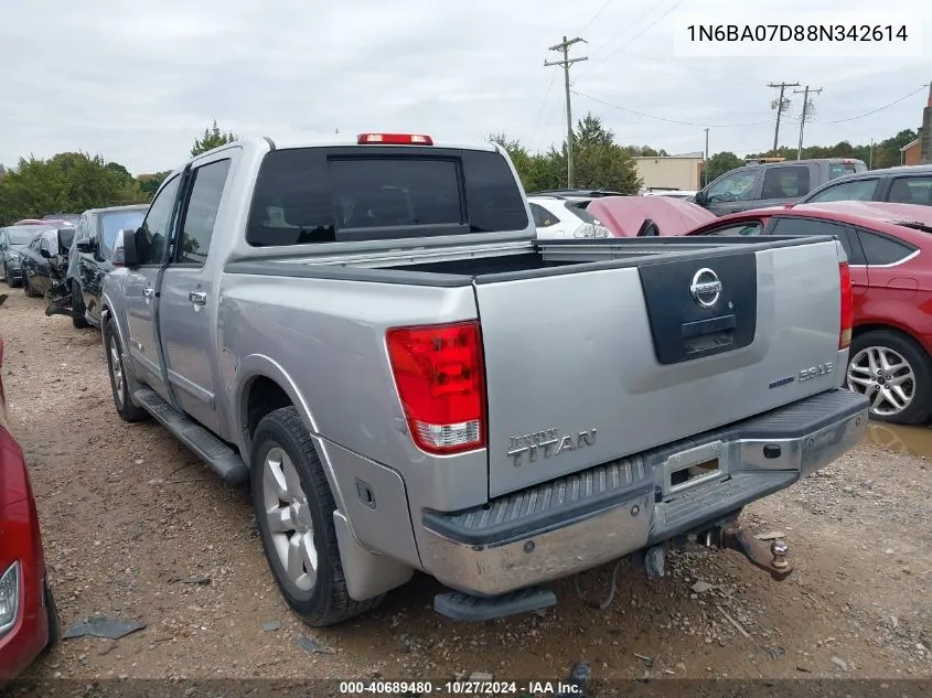 2008 Nissan Titan Xe/Se/Le VIN: 1N6BA07D88N342614 Lot: 40689480