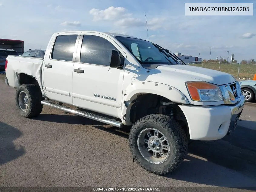 2008 Nissan Titan Xe/Se/Le/Pro-4X VIN: 1N6BA07C08N326205 Lot: 40720076