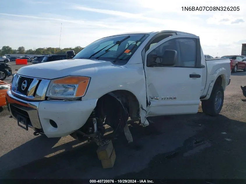 2008 Nissan Titan Xe/Se/Le/Pro-4X VIN: 1N6BA07C08N326205 Lot: 40720076