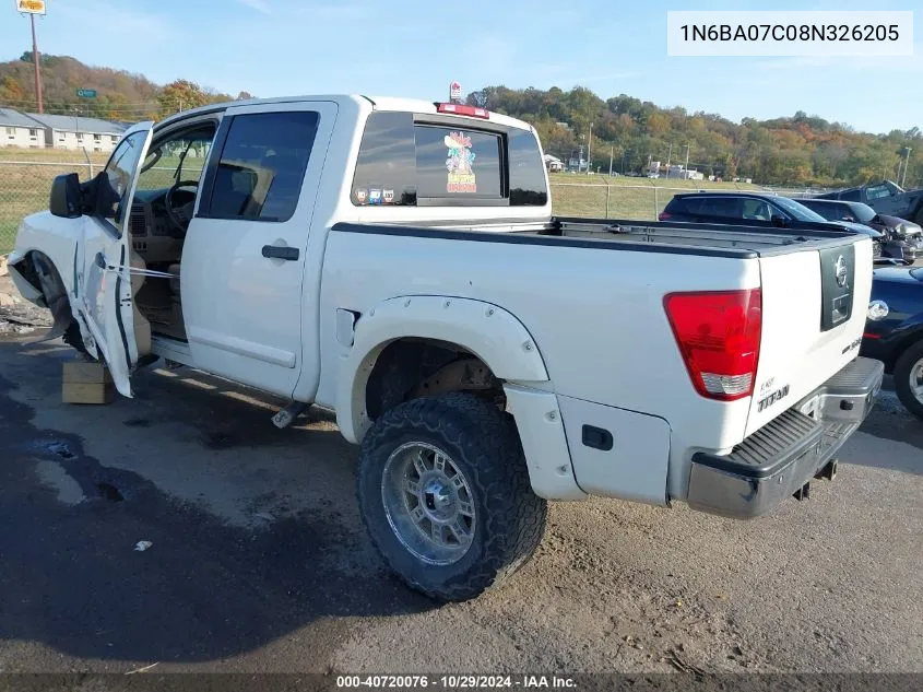 2008 Nissan Titan Xe/Se/Le/Pro-4X VIN: 1N6BA07C08N326205 Lot: 40720076