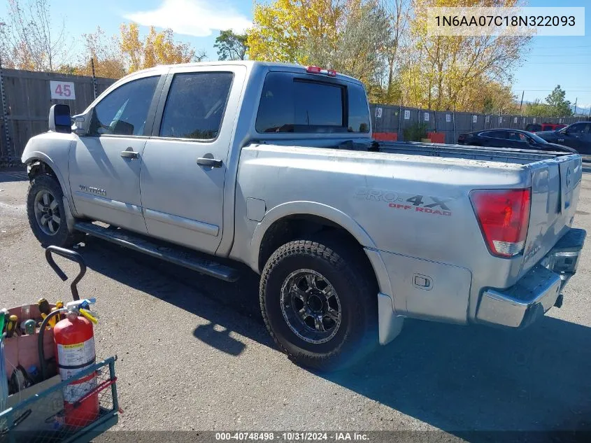 2008 Nissan Titan Pro-4X VIN: 1N6AA07C18N322093 Lot: 40748498