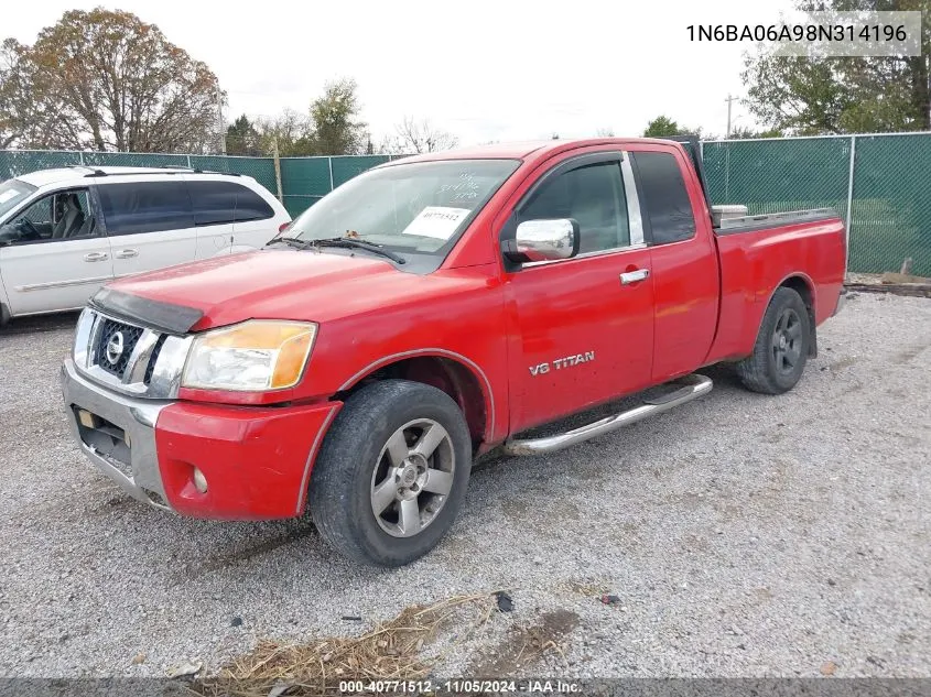 2008 Nissan Titan Xe VIN: 1N6BA06A98N314196 Lot: 40771512