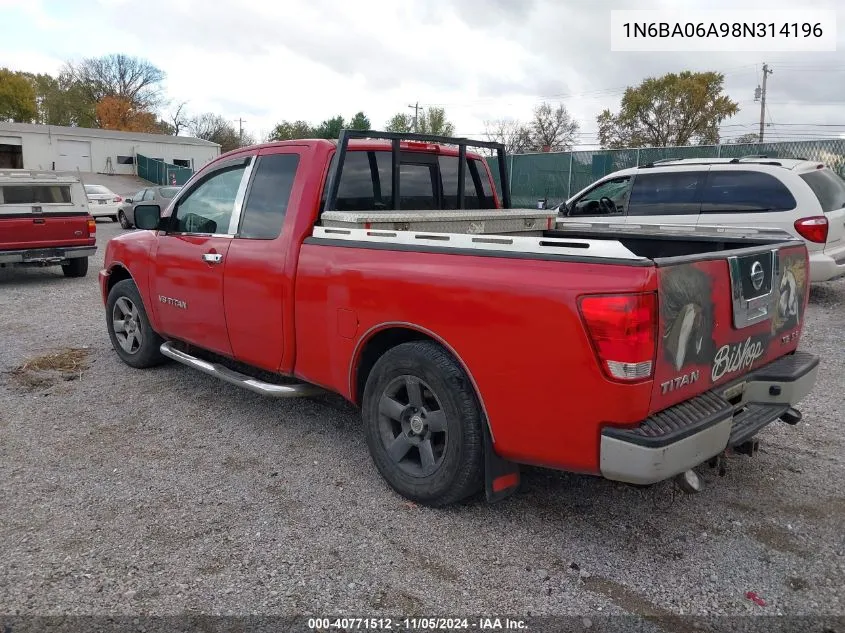 2008 Nissan Titan Xe VIN: 1N6BA06A98N314196 Lot: 40771512