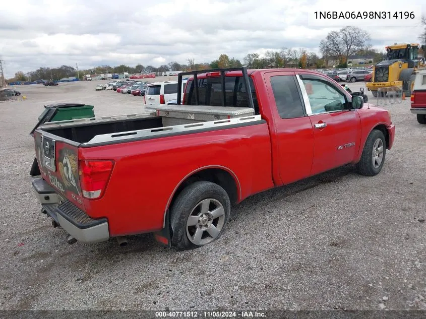 2008 Nissan Titan Xe VIN: 1N6BA06A98N314196 Lot: 40771512