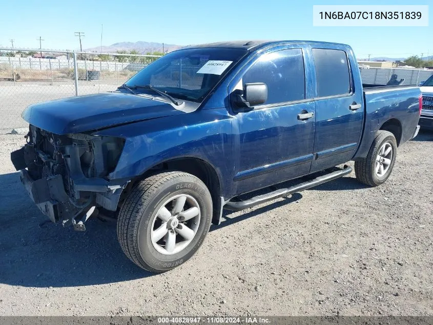 2008 Nissan Titan Pro-4X/Xe VIN: 1N6BA07C18N351839 Lot: 40828947