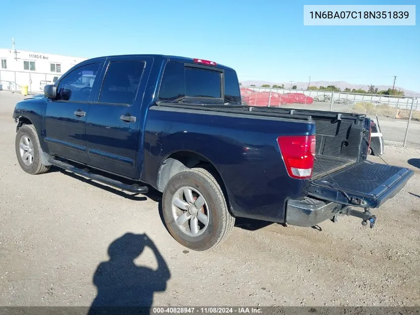 2008 Nissan Titan Pro-4X/Xe VIN: 1N6BA07C18N351839 Lot: 40828947