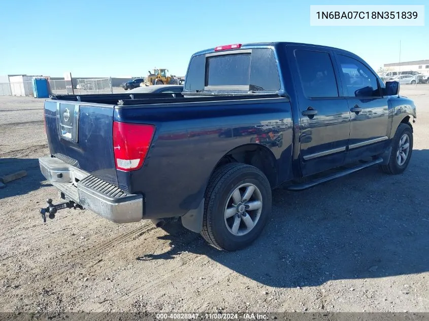 2008 Nissan Titan Pro-4X/Xe VIN: 1N6BA07C18N351839 Lot: 40828947