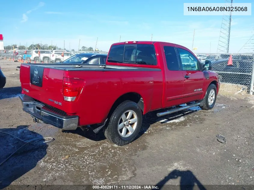 2008 Nissan Titan Se VIN: 1N6BA06A08N325068 Lot: 40829171