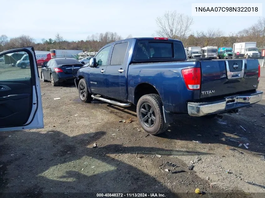 2008 Nissan Titan Xe VIN: 1N6AA07C98N322018 Lot: 40848372