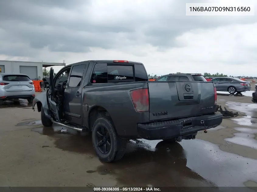 2009 Nissan Titan Se VIN: 1N6BA07D09N316560 Lot: 39356305