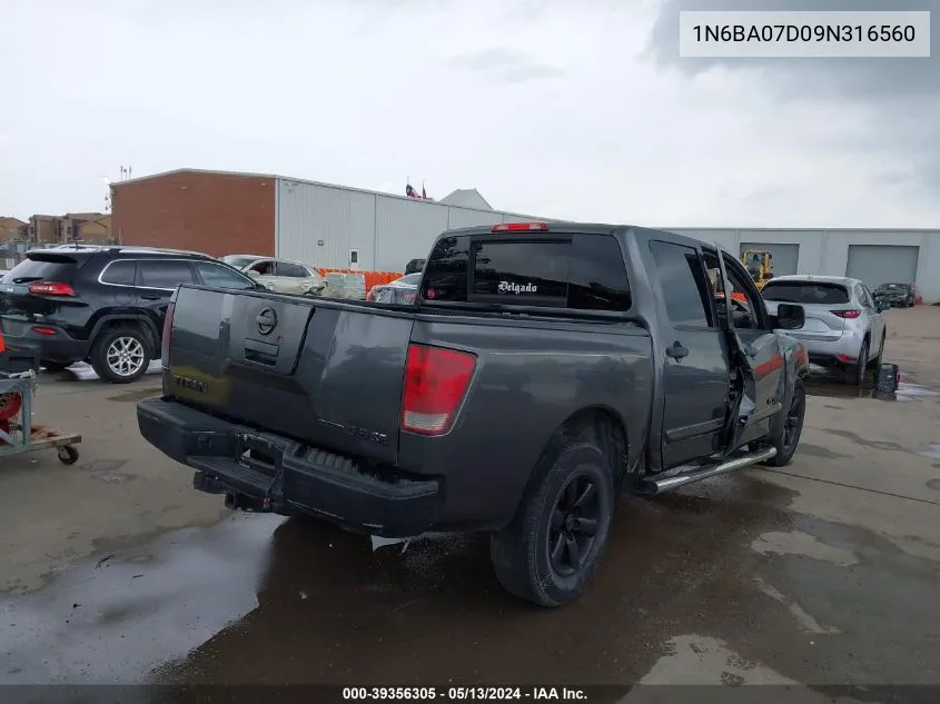 2009 Nissan Titan Se VIN: 1N6BA07D09N316560 Lot: 39356305