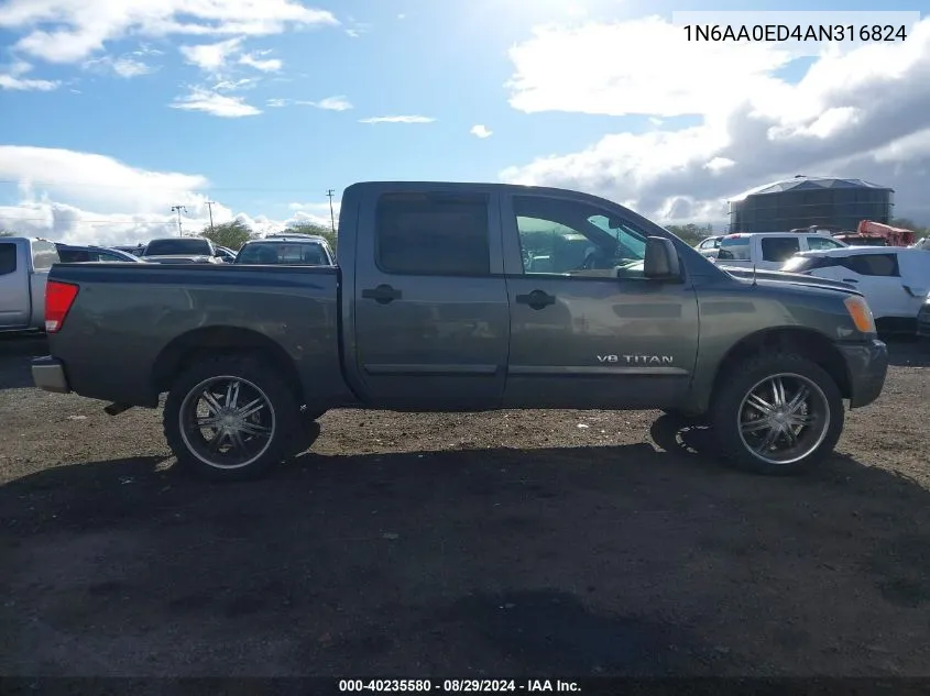 2010 Nissan Titan Se VIN: 1N6AA0ED4AN316824 Lot: 40235580