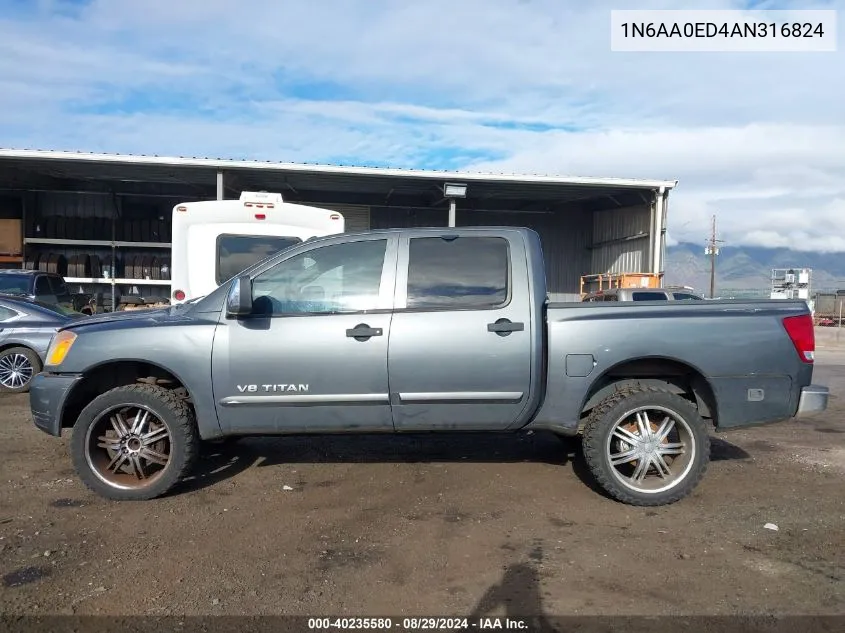 2010 Nissan Titan Se VIN: 1N6AA0ED4AN316824 Lot: 40235580