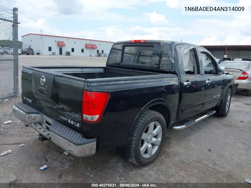 2010 Nissan Titan Le VIN: 1N6BA0ED4AN314009 Lot: 40276521