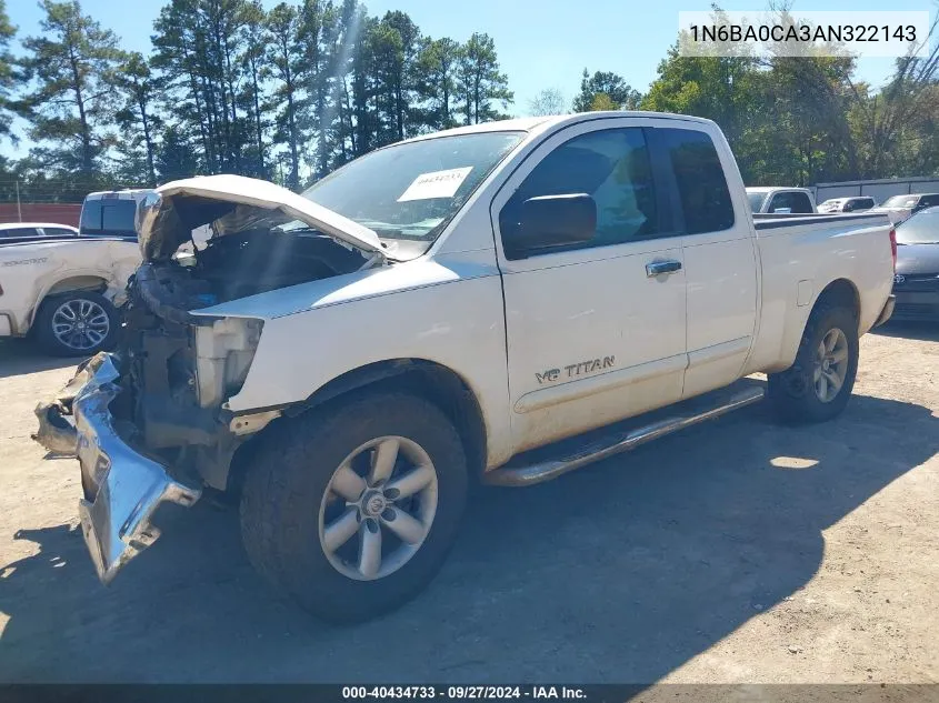 2010 Nissan Titan Se VIN: 1N6BA0CA3AN322143 Lot: 40434733