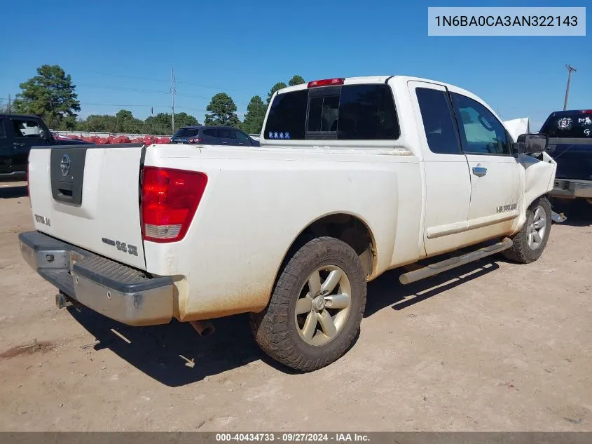 2010 Nissan Titan Se VIN: 1N6BA0CA3AN322143 Lot: 40434733