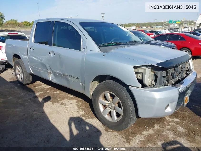 2010 Nissan Titan Se VIN: 1N6BA0EK4AN315045 Lot: 40574678