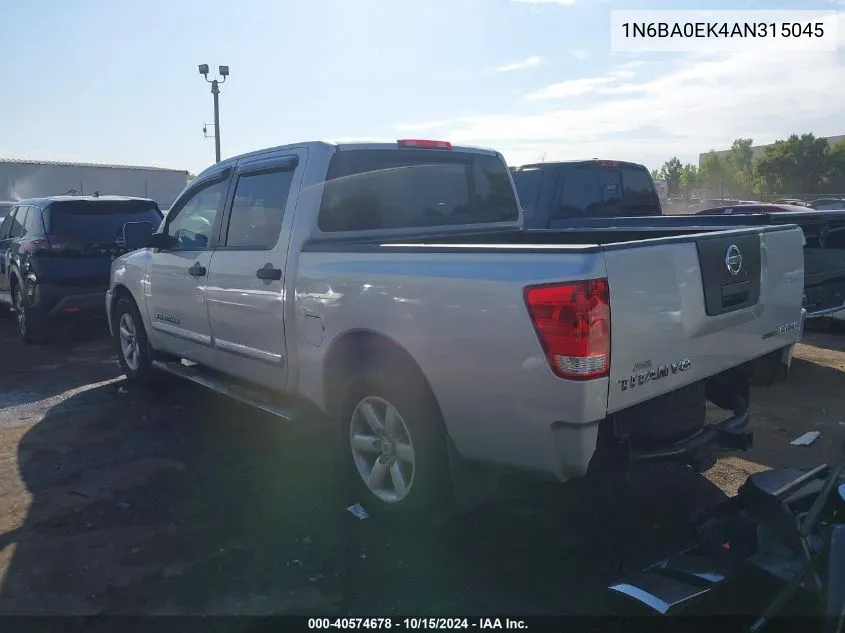 2010 Nissan Titan Se VIN: 1N6BA0EK4AN315045 Lot: 40574678