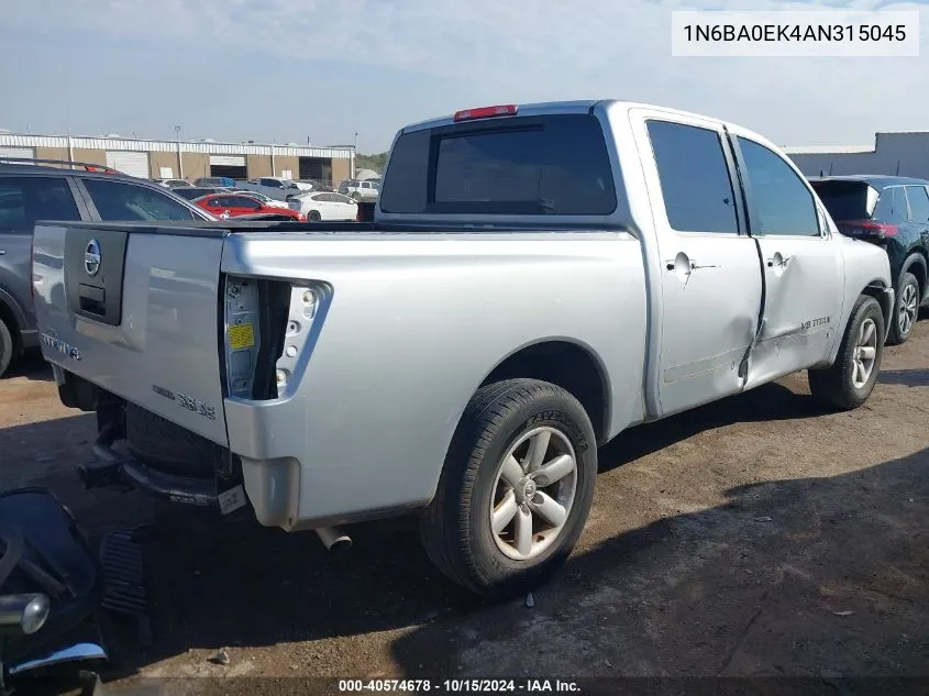 2010 Nissan Titan Se VIN: 1N6BA0EK4AN315045 Lot: 40574678