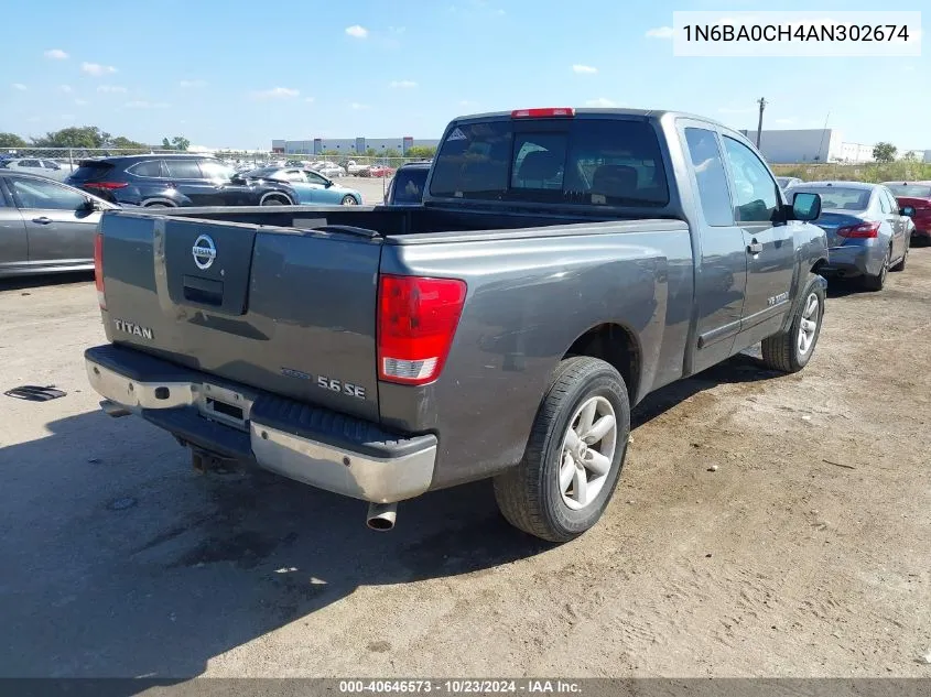 2010 Nissan Titan Se VIN: 1N6BA0CH4AN302674 Lot: 40646573